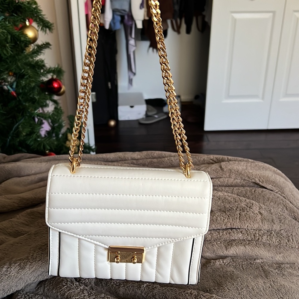 White/gold 2 double chain purse